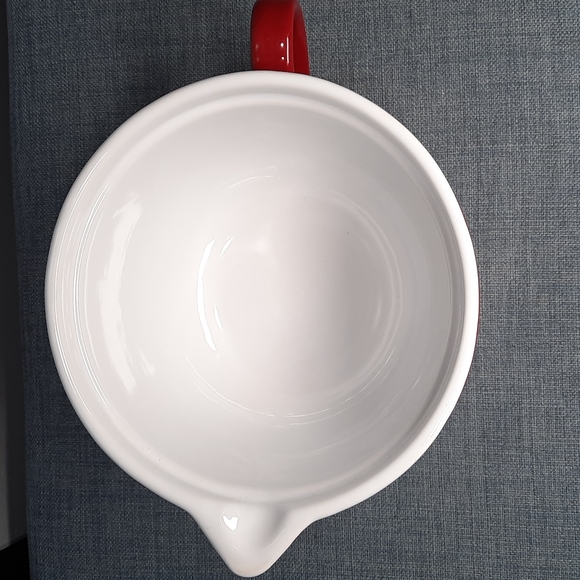 Handled Batter Mixing Bowl Pottery Baking Red Embossed Pattern Bake Baker - Picture 2 of 5